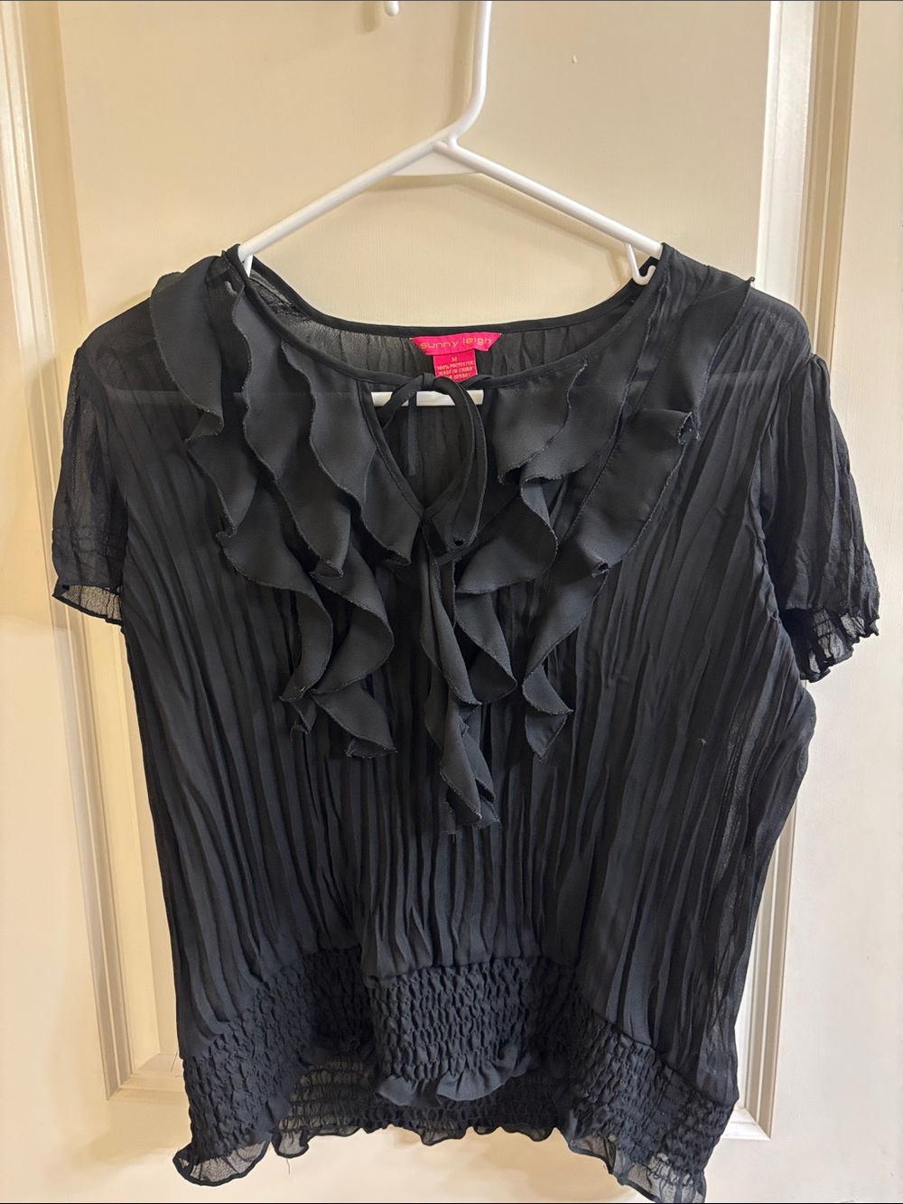Sunny Leigh Black Ruffle Pleated Blouse
